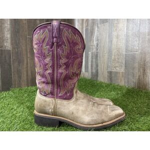 Twisted X Women's Western Cowboy Boots 9.5B Square Toe Purple Tan Leather‎
